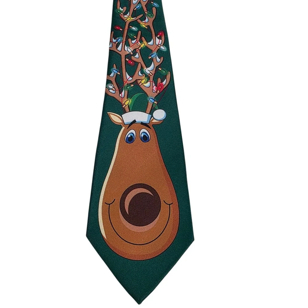 Novelty Christmas Reindeer‎ Mens Tie Green Polka Dot Necktie Holiday Party Fun